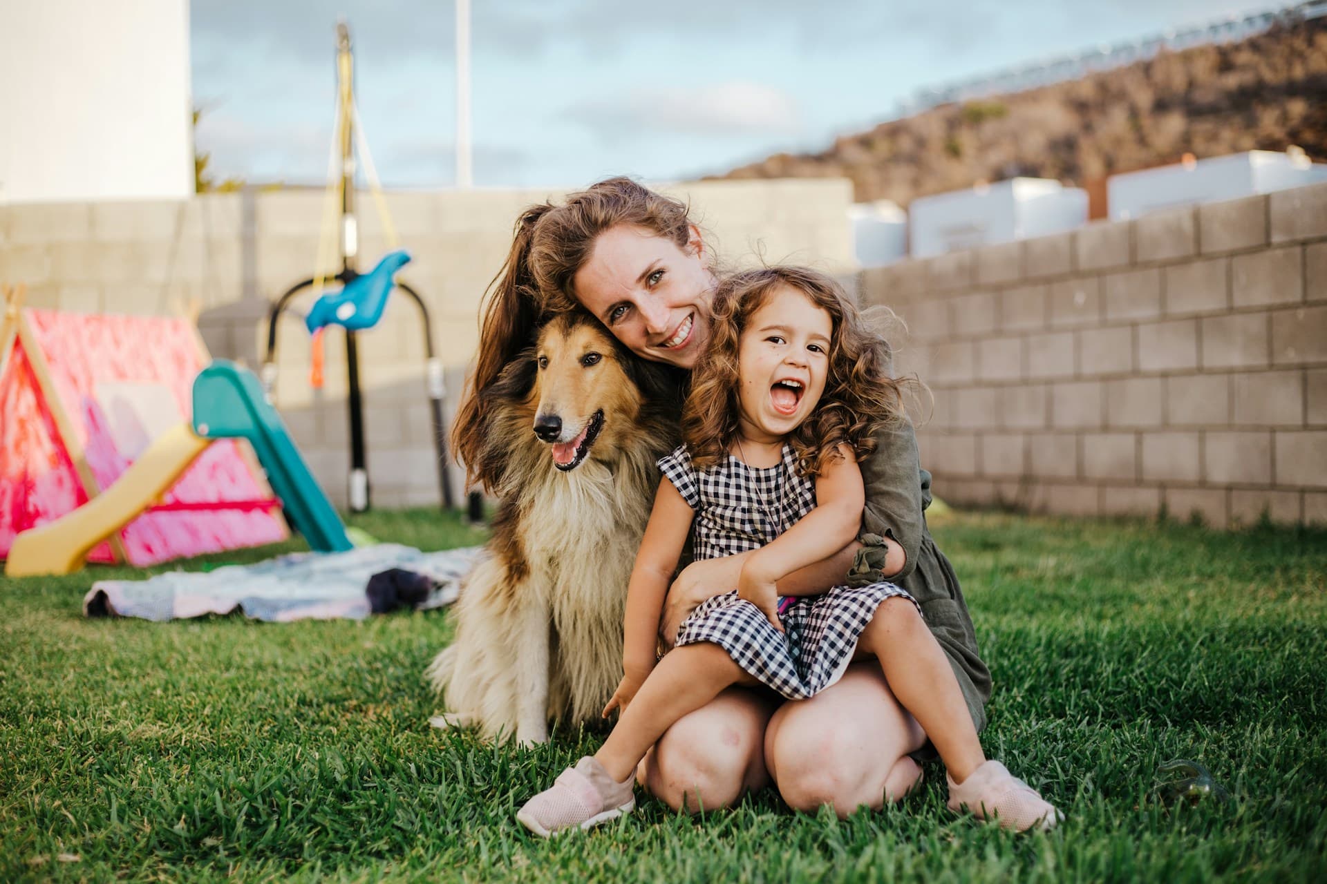 Mother with child and dog