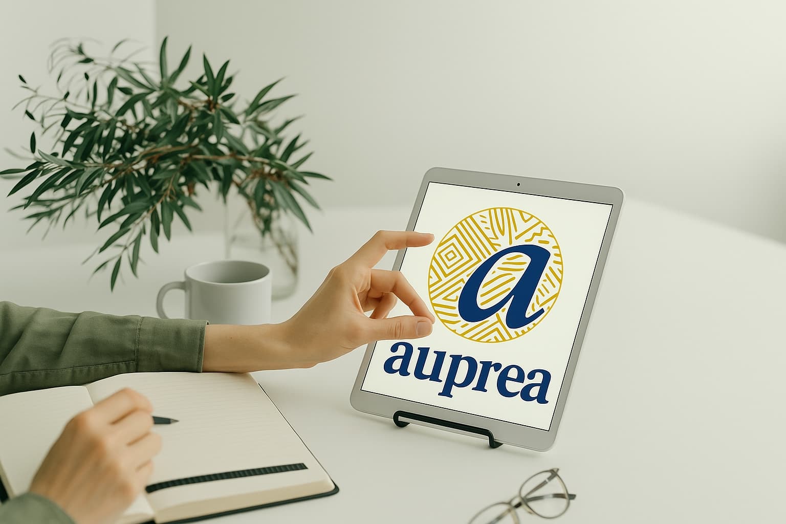 Innovation - Une personne utilisant une tablette avec le logo Auprea